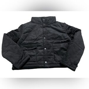 Civil Regime men’s Black corduroy Jacket size large stand mock collar snap front